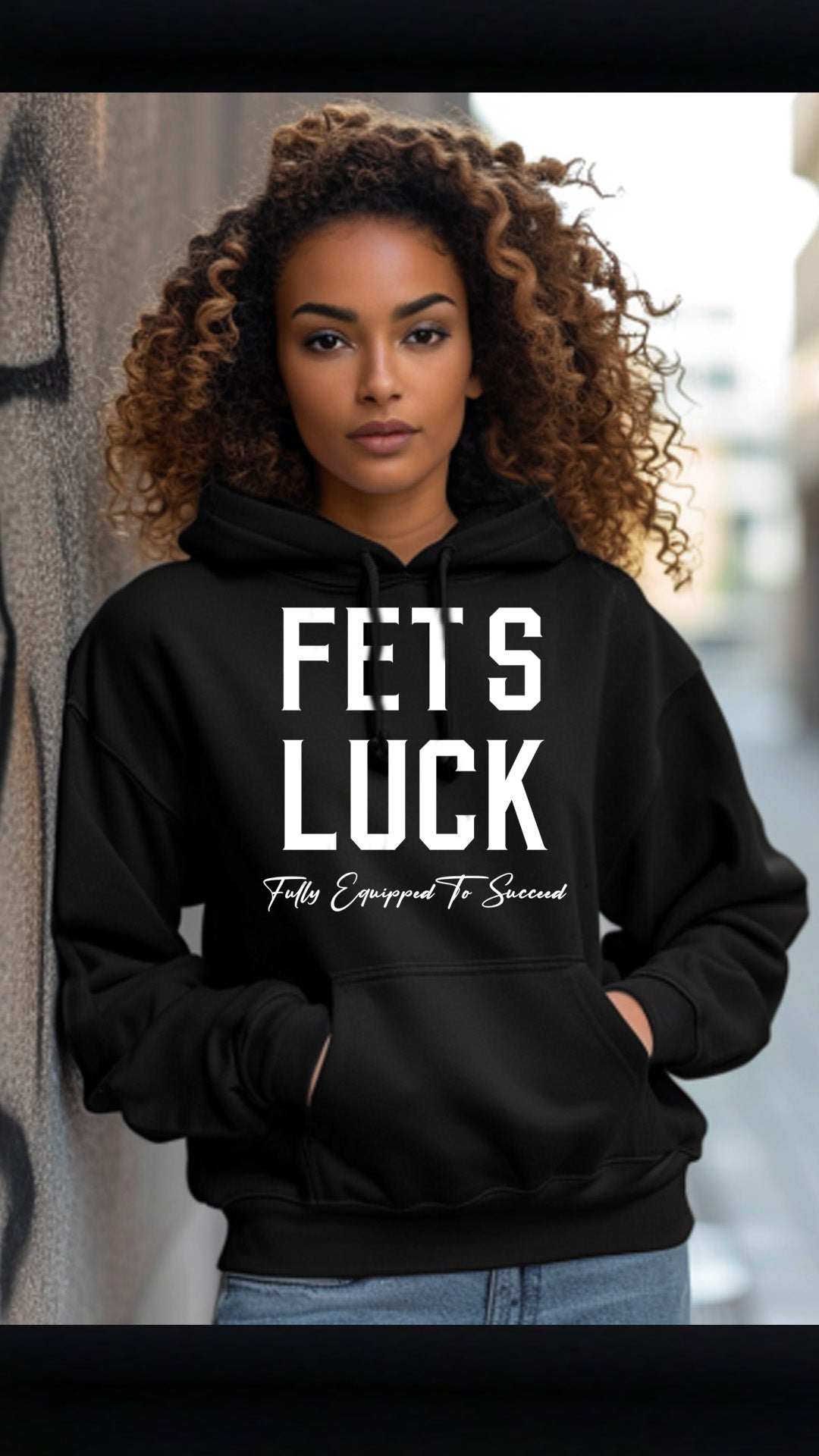 Female model wearing a black GET-ILL FET&