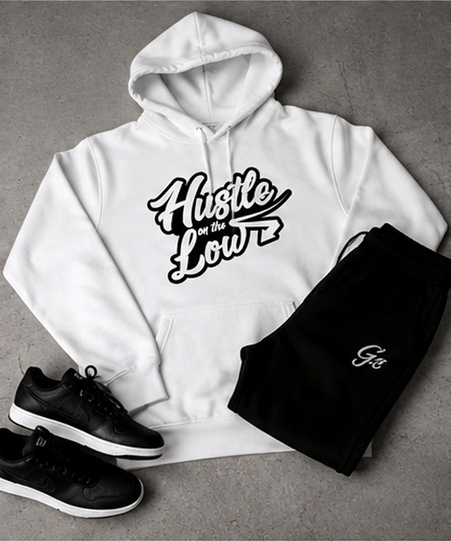 Hustle On The Low Streetwear Hoodie – White Edition